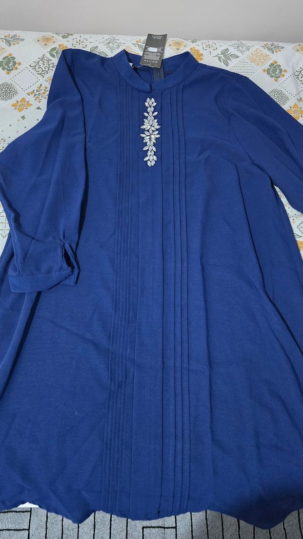 Lacivert Piliseli Uzun Kollu Kadın Tunik Takım - Görsel 2