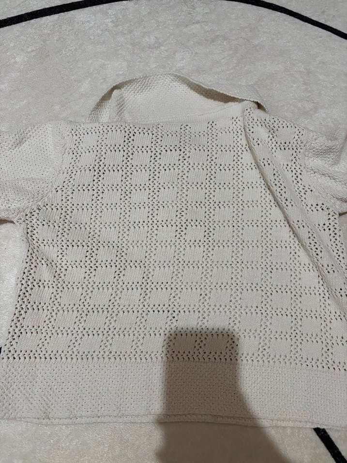 Kadın Beyaz Örgü Kısa Kollu Mini Kazak - Görsel 3