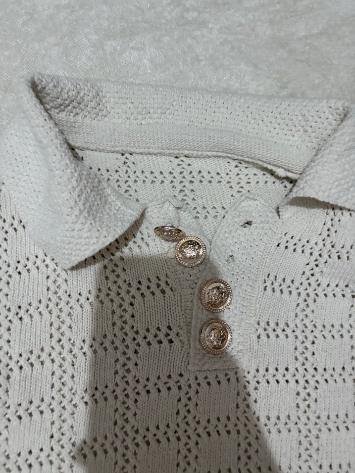 Kadın Beyaz Örgü Kısa Kollu Mini Kazak - Görsel 2