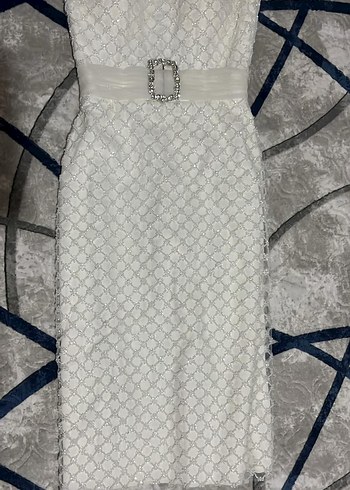 Straplez Midi Beyaz Prenses Gelinlik - Görsel 4