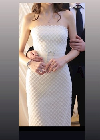 Straplez Midi Beyaz Prenses Gelinlik - Görsel 3