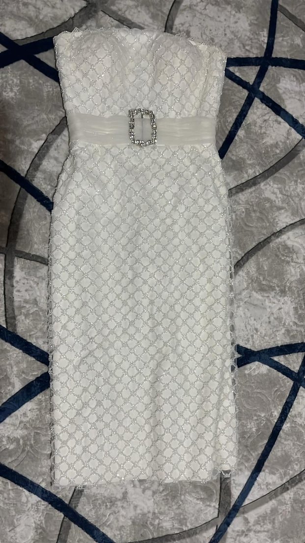 Straplez Midi Beyaz Prenses Gelinlik - Görsel 4