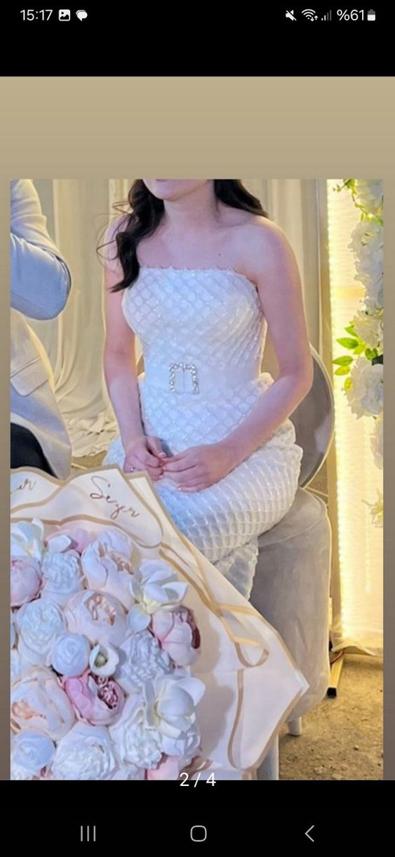 Straplez Midi Beyaz Prenses Gelinlik - Görsel 2