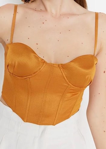 Kahverengi Drapeli Straplez Mini Bluz - Görsel 2