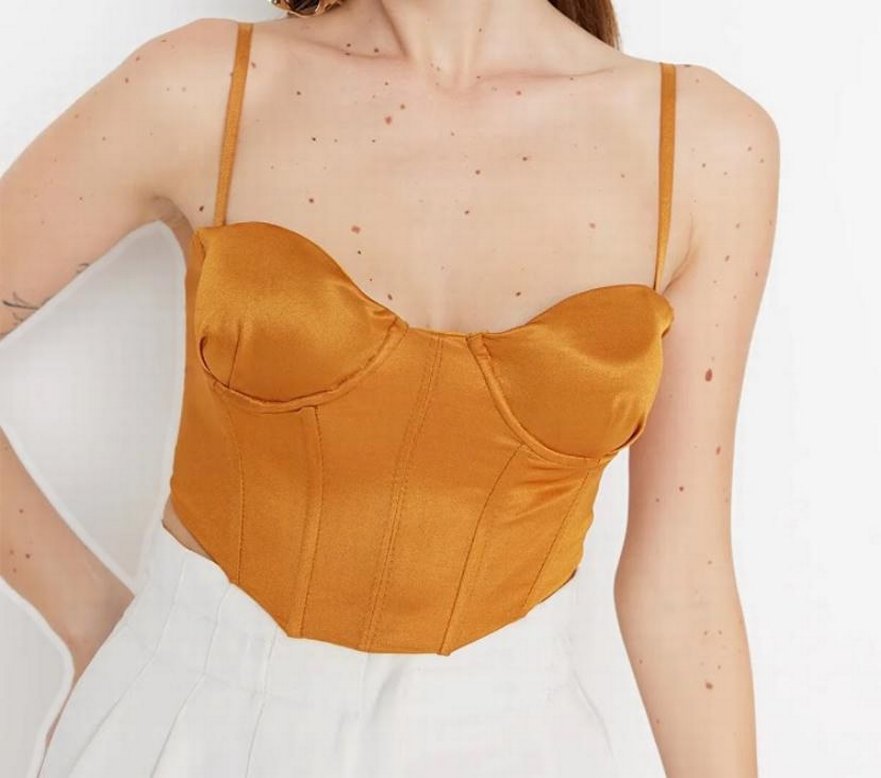 Kahverengi Drapeli Straplez Mini Bluz - Görsel 2