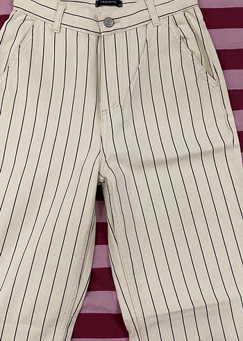 Bej Çizgili Kadın Jean Pantolon - Görsel 3