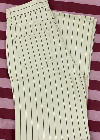 Bej Çizgili Kadın Jean Pantolon - Görsel 2