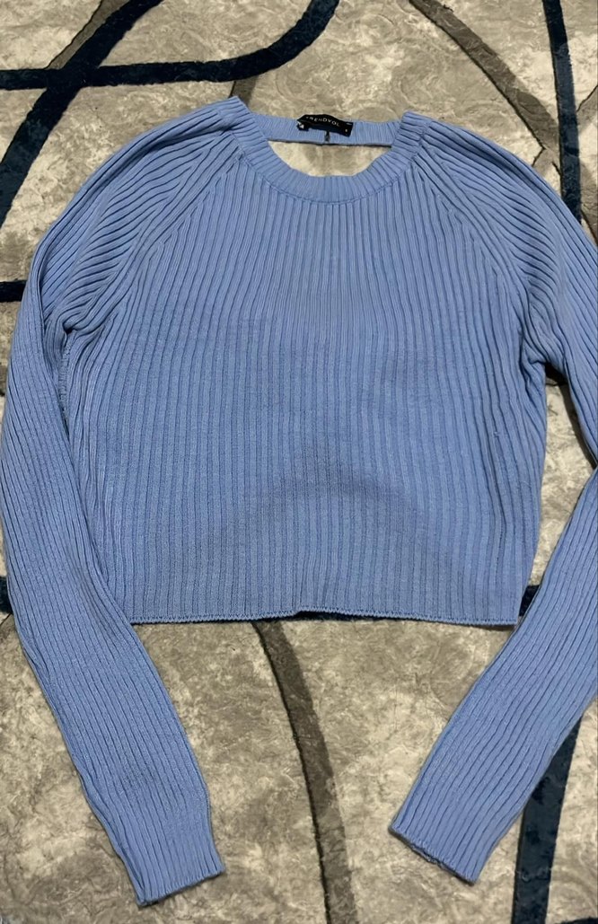 Mavi Sırt Dekolte Triko Kadın Kazak - Görsel 2