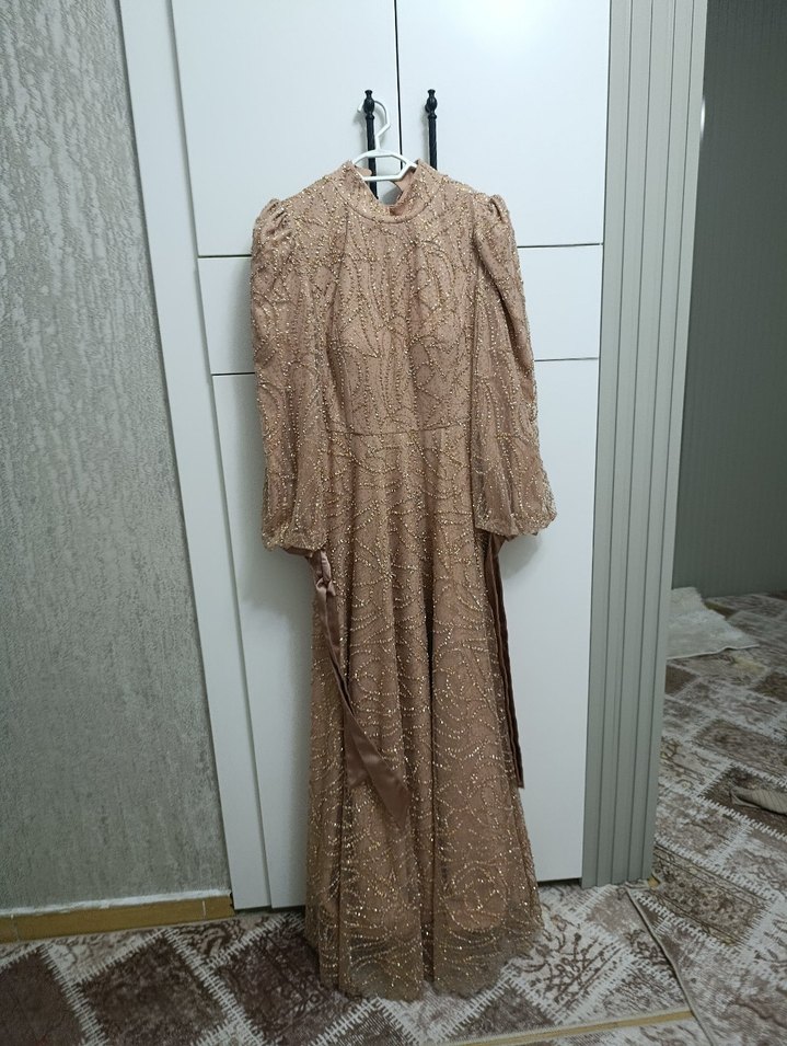 Mor Drapeli Uzun Abiye Elbise - Görsel 3