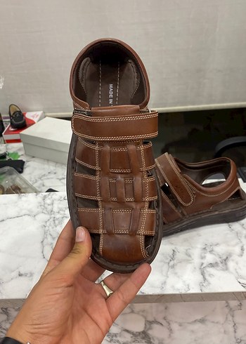 Kahverengi Deri Erkek Sandalet - Görsel 3