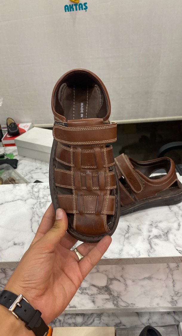 Kahverengi Deri Erkek Sandalet - Görsel 3