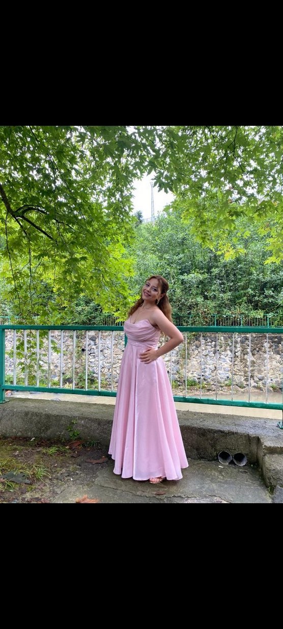 Pudra Pembe Drapeli Uzun Mezuniyet Elbisesi - Görsel 2