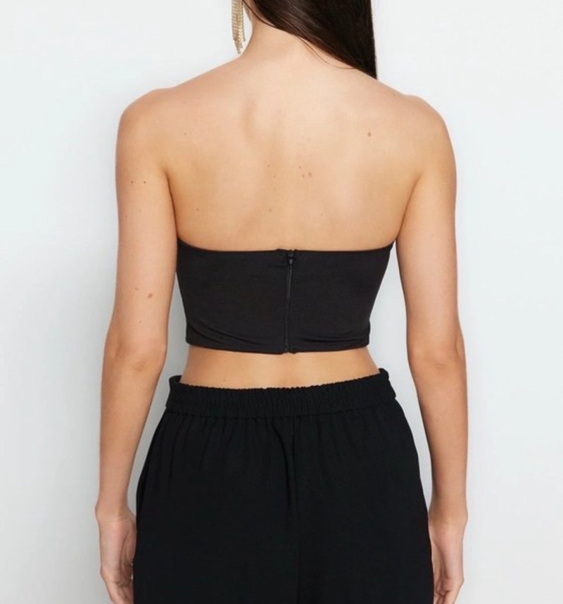Siyah Drapeli Straplez Mini Büstiyer - Görsel 3