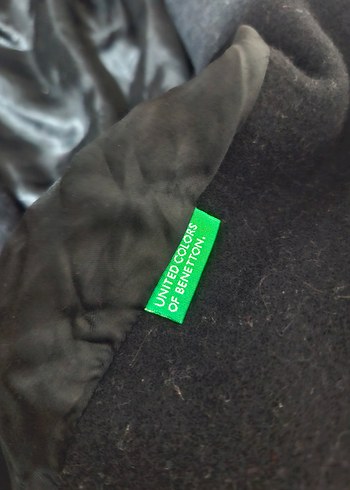 Benetton Düğmeli Siyah Midi Yün Kadın Kaban
