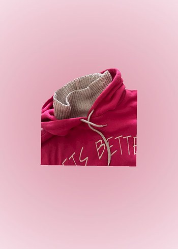 Pembe Kapüşonlu Salaş Sweatshirt