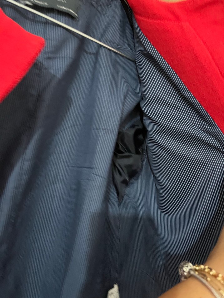 Düğmeli Kırmızı Midi Kadın Kaban - Görsel 3