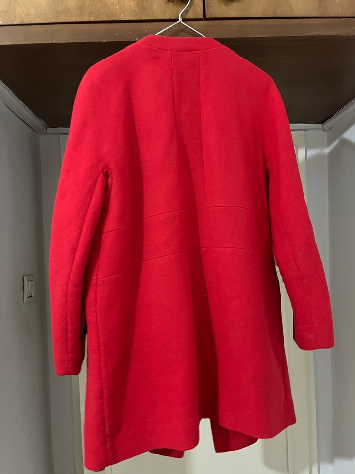 Düğmeli Kırmızı Midi Kadın Kaban - Görsel 4