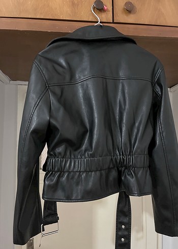 Kadın Siyah Deri Biker Ceket - Görsel 2