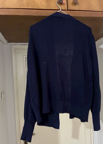 Düğmeli Lacivert Yün Kadın Hırka - Görsel 2