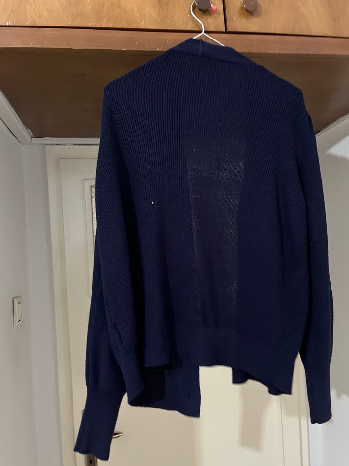 Düğmeli Lacivert Yün Kadın Hırka - Görsel 2