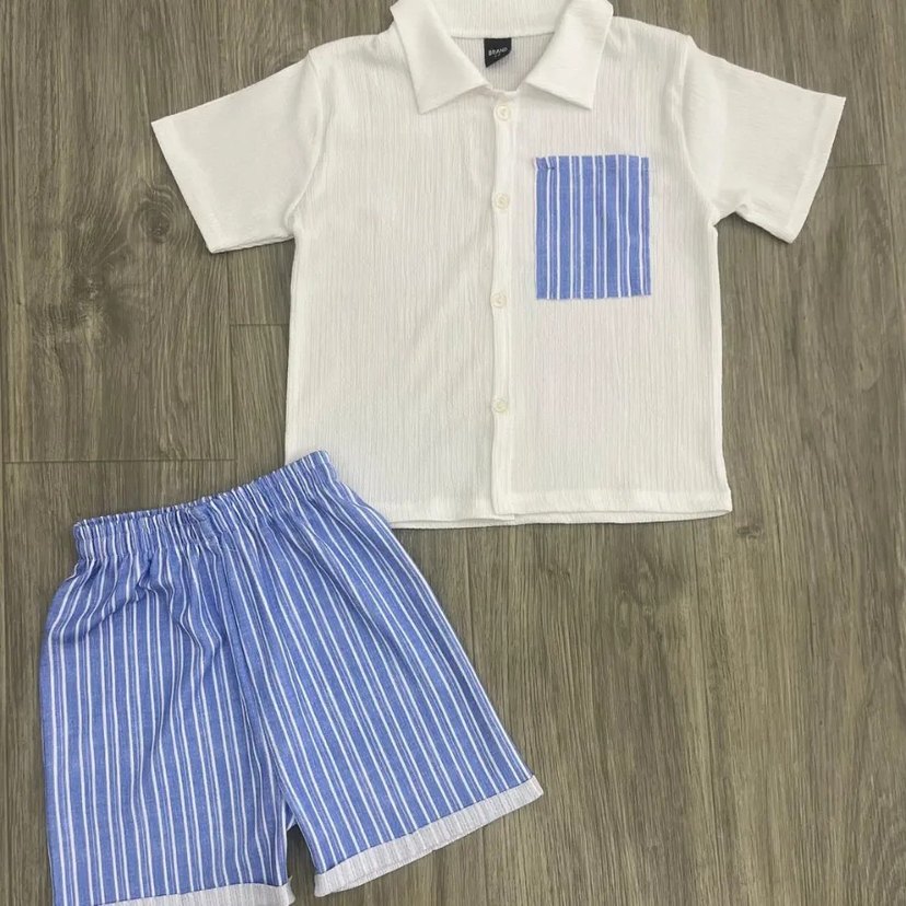 Düğmeli Kısa Kollu Erkek Bebek Bürümcük Takım - Görsel 4