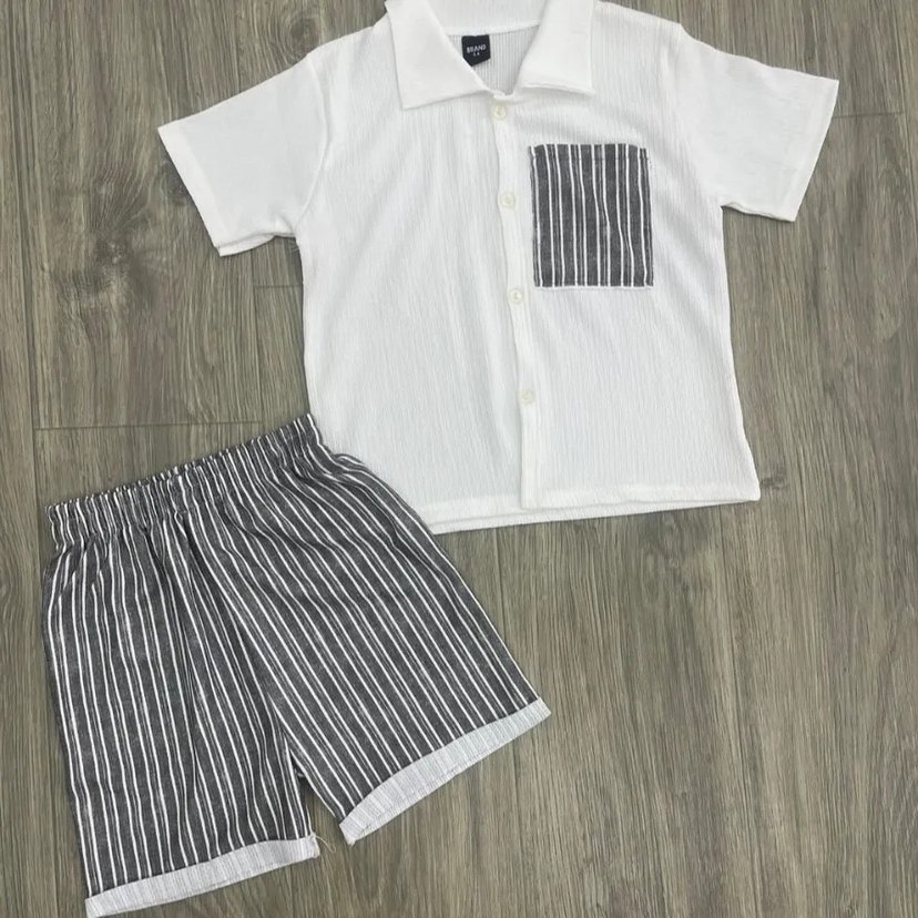 Düğmeli Kısa Kollu Erkek Bebek Bürümcük Takım - Görsel 3