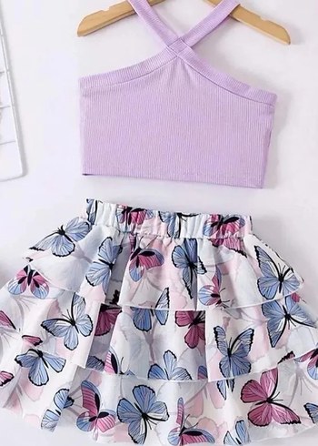 Zara Kız Çocuk Askılı Üst ve Kalp Desenli Etek