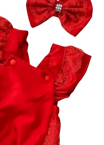 Nakışlı güpürlü romper tulum ve bandana set - Görsel 2