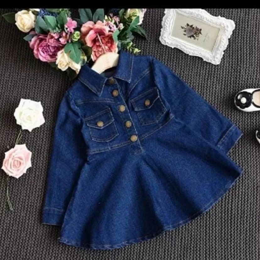 Kız Çocuk Mavi Kısa Denim Ceket Elbise - Görsel 2