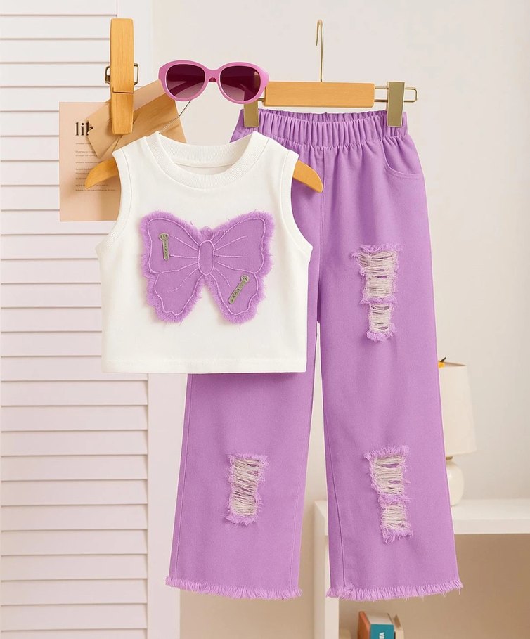 Kız Çocuk Kelebekli Tişört Pantolon 2 Li Takım - Görsel 3