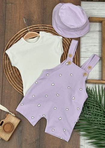 6 Ay Beden Düğmeli Baskılı Bebek Kız 3lü set Tulum