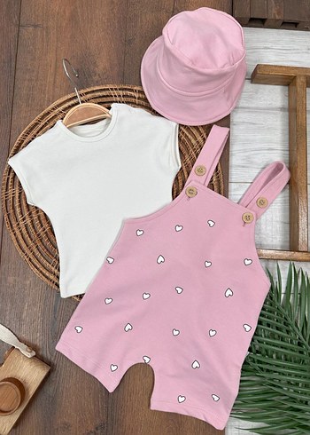 Düğmeli Baskılı Bebek Kız 3lü set Tulum - Görsel 4