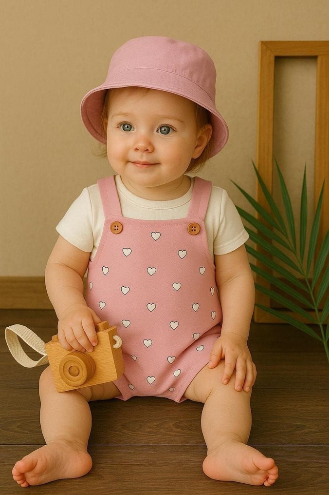 Düğmeli Baskılı Bebek Kız 3lü set Tulum - Görsel 2