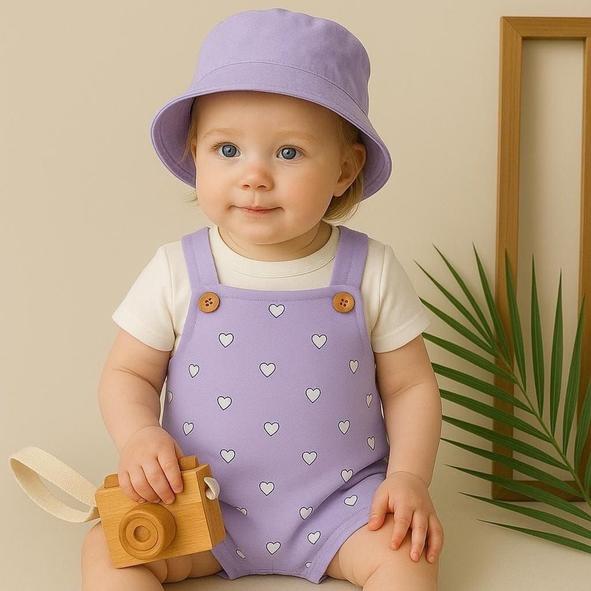 Düğmeli Baskılı Bebek Kız 3lü set Tulum - Görsel 3