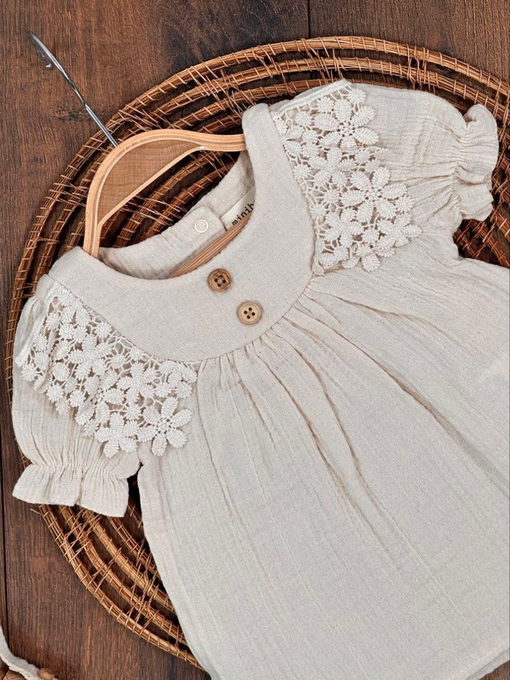 Kız Çocuk Beyaz Pamuklu Nakışlı Tulum - Görsel 3