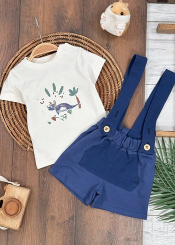 HelloBaby Mavi Kısa Kollu Erkek Bebek Tulum 2li Takım