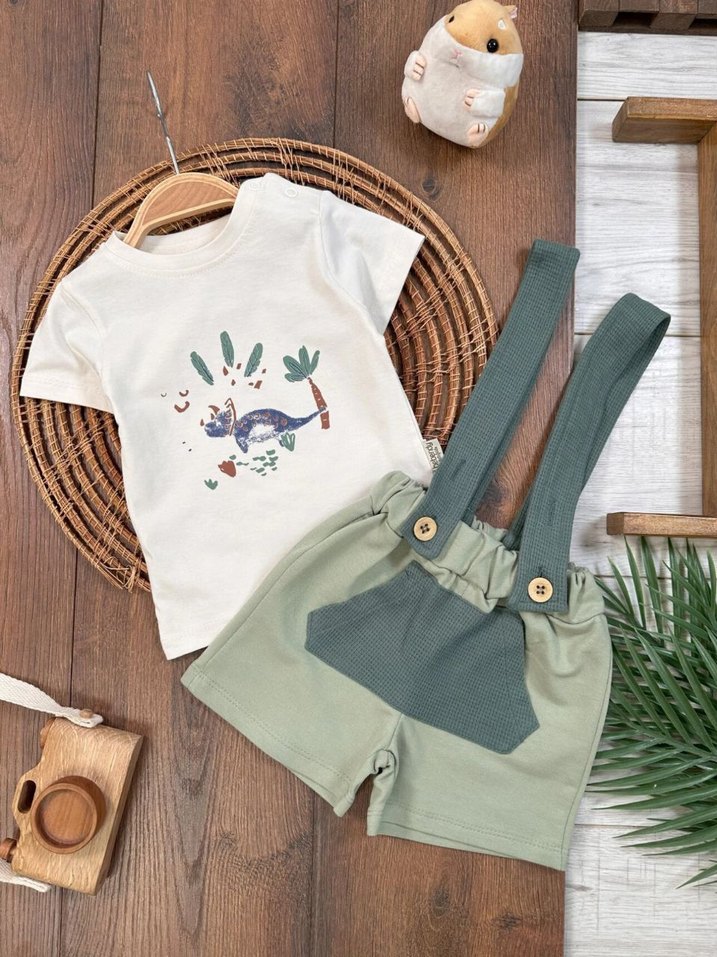 Mavi Kısa Kollu Erkek Bebek Tulum 2li Takım - Görsel 3