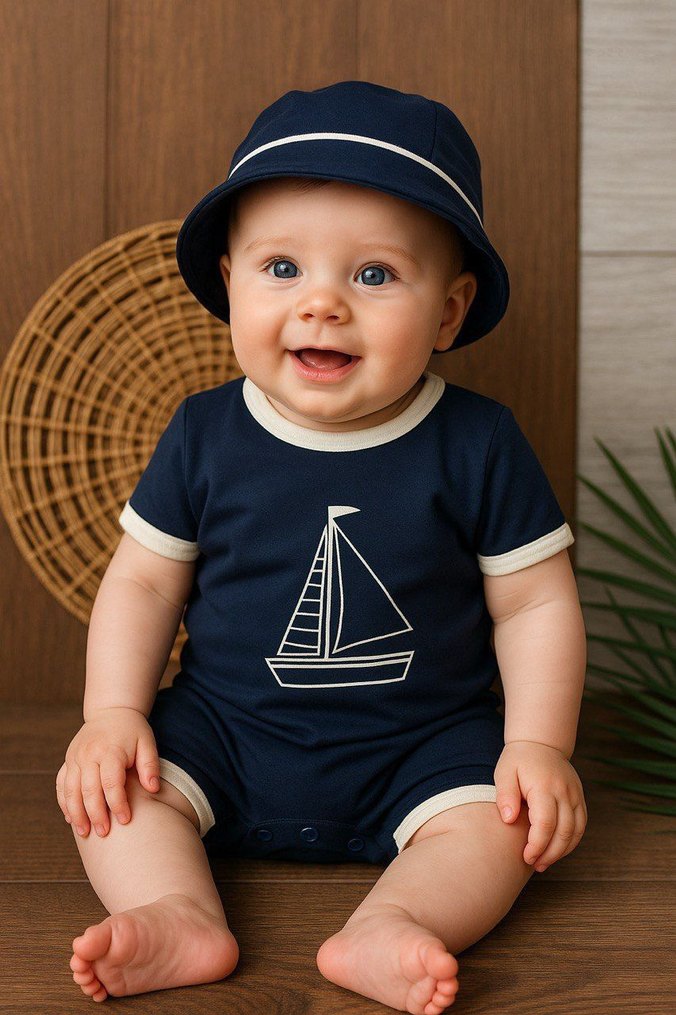 Bebek Erkek Kısa Kollu Pamuklu 2li set Tulum - Görsel 3