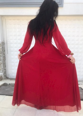 s Beden kırmızı Renk Parlak Kırmızı V Yaka Elbise simli kına elbisesi kaliteli ürün