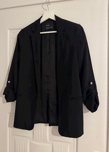 Siyah Kadın Keten Midi Blazer Ceket