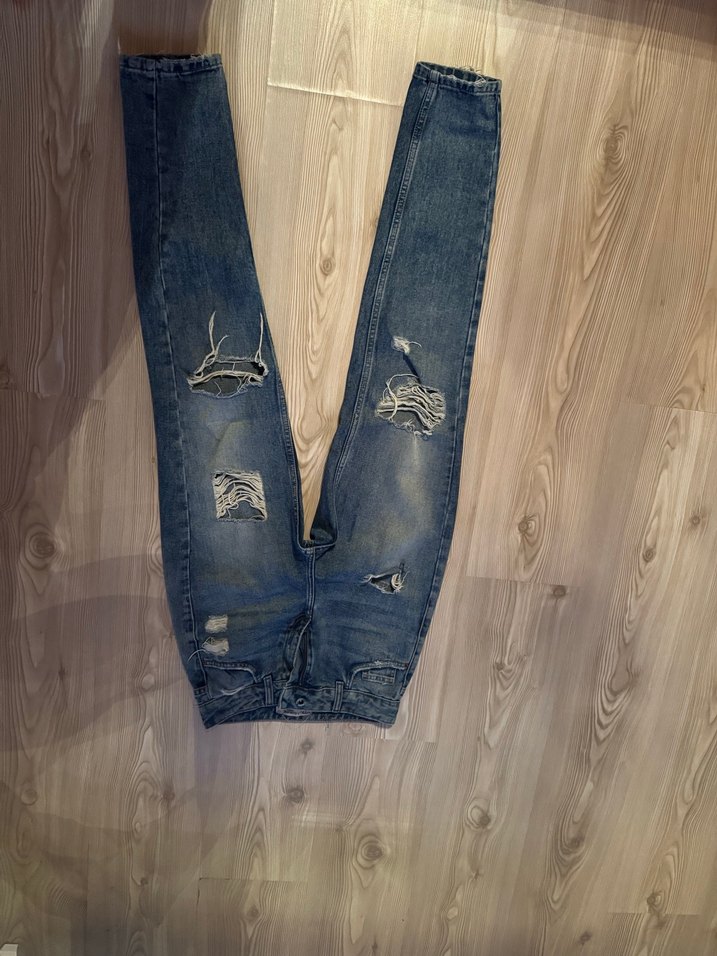 Kadın mavi Düğmeli Salaş Midi Kot Pantolon - Görsel 2