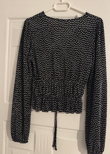 Uzun Kollu Siyah Puantiyeli Mini Bluz - Görsel 3
