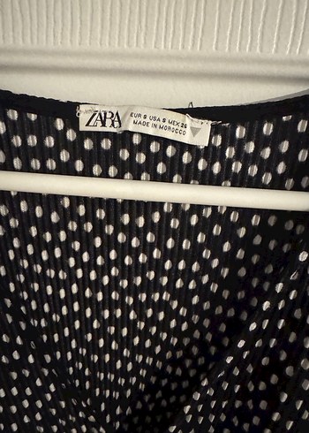 Uzun Kollu Siyah Puantiyeli Mini Bluz - Görsel 2