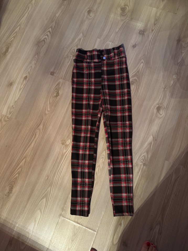 Kadın Çok Renkli Kareli Kumaş Pantolon - Görsel 3