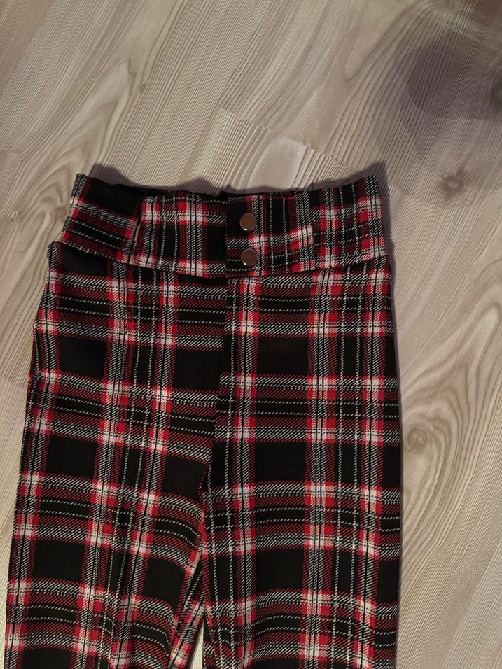 Kadın Çok Renkli Kareli Kumaş Pantolon - Görsel 2