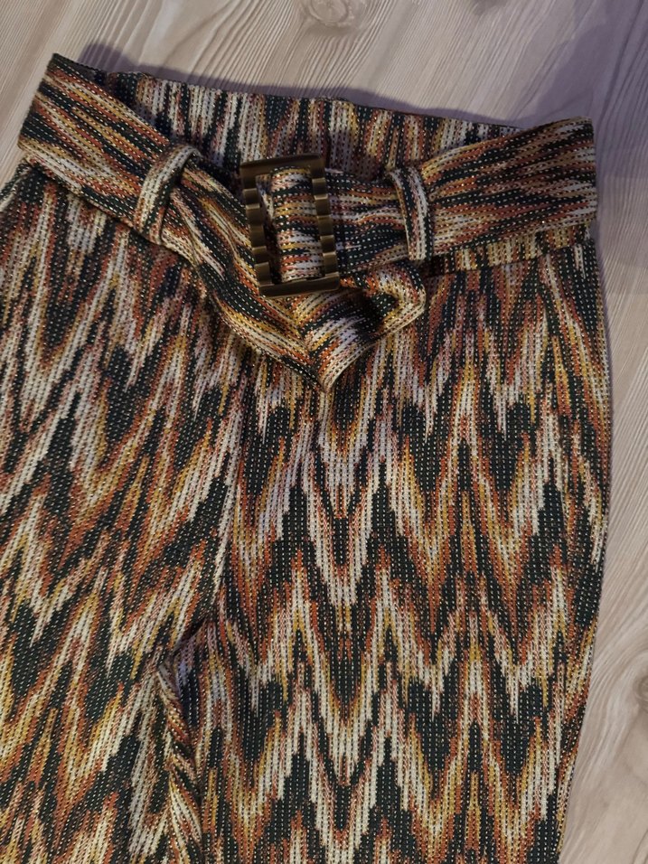 Kahverengi Bel Bağlamalı Kadın İspanyol Paça Pantolon - Görsel 2