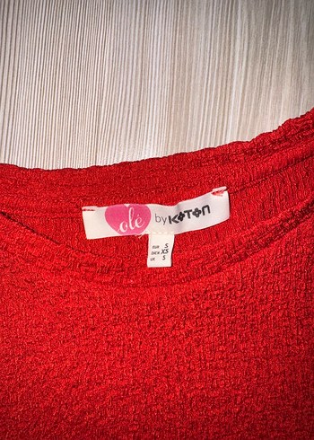 Kırmızı Kısa Kollu Kadın Keten Tişört - Görsel 2