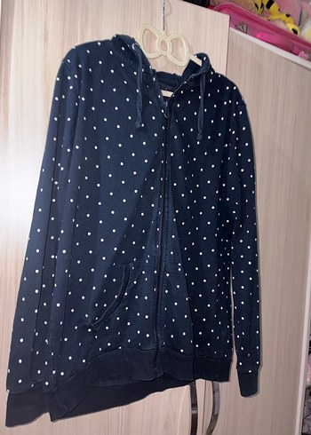 Lacivert Puantiyeli Kapüşonlu Kadın Mont - Görsel 2