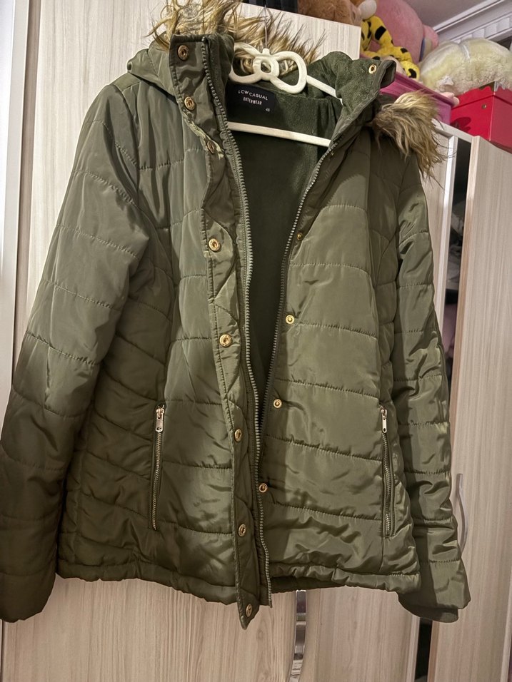 Gri Kadın Midi Kışlık Mont Kürklü Kapüşonlu - Görsel 2