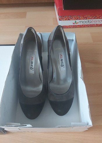 36 Beden Gri Süet Platform Topuklu Kadın Stiletto